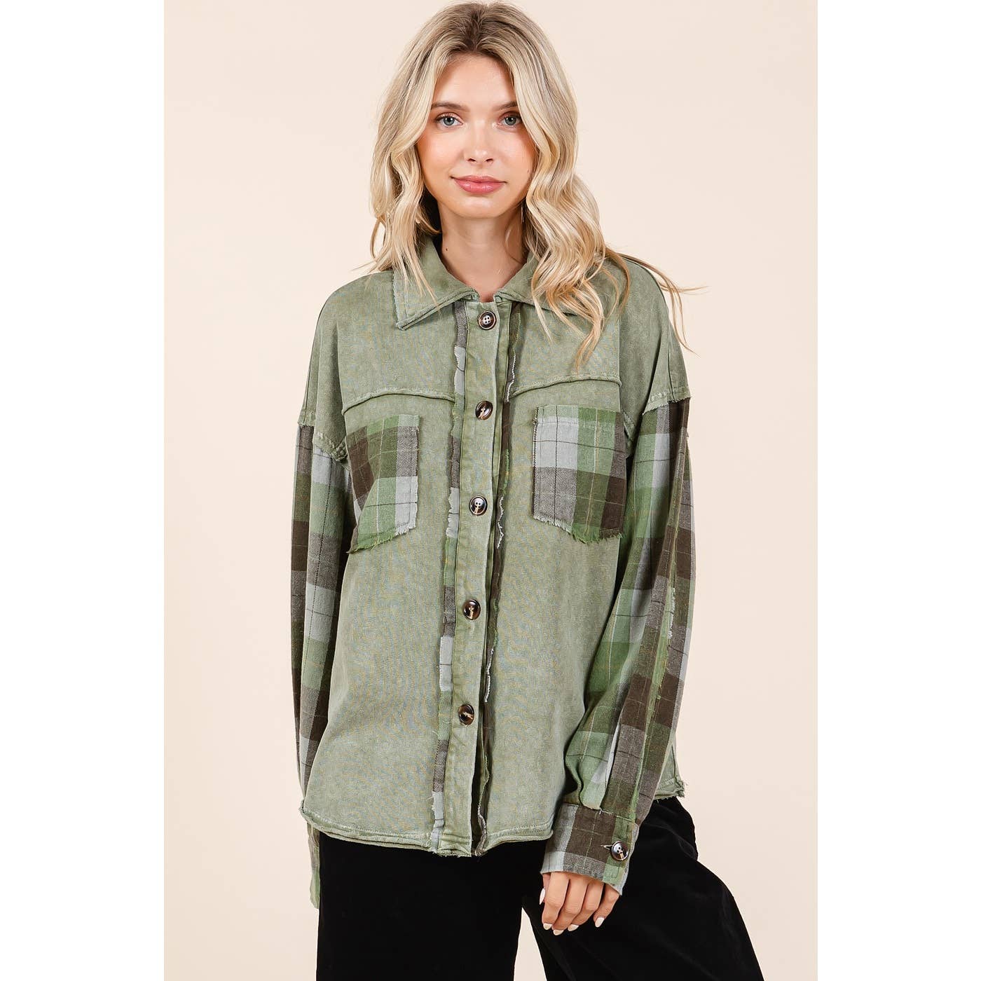 MINERAL WASH PATCHWORK PLAID