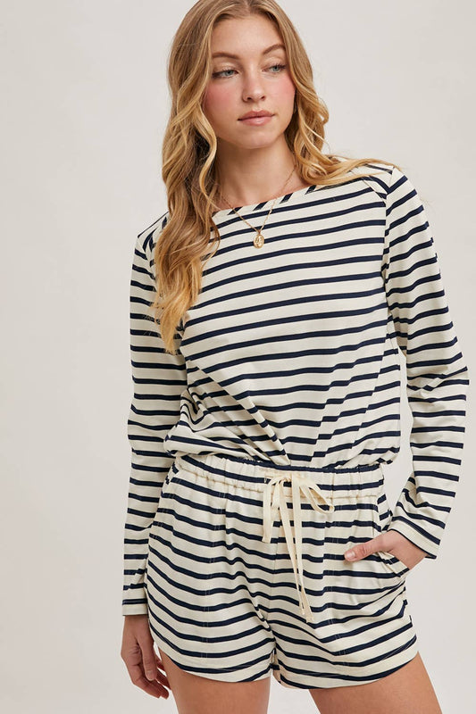 THE BASIC - STRIPED PULLOVER TOP AND SHORTS SET