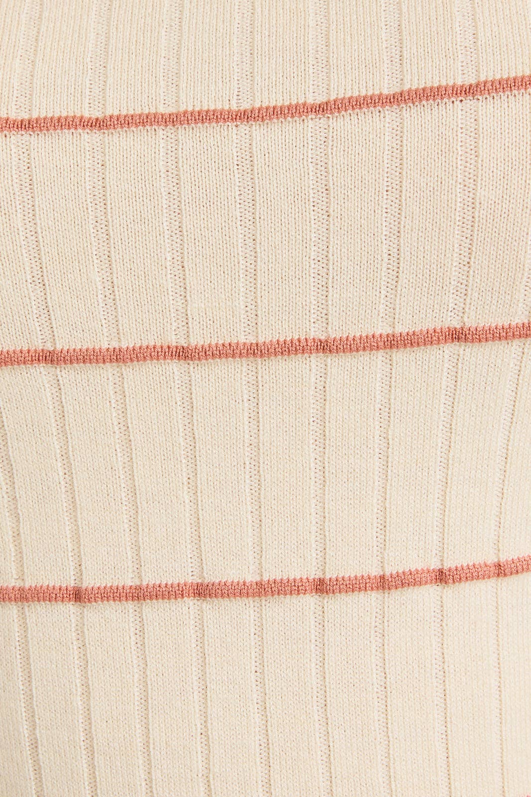 CREAM\PINK ROUND NECK STRIPE HALF SLEEVE RIBBED TOP