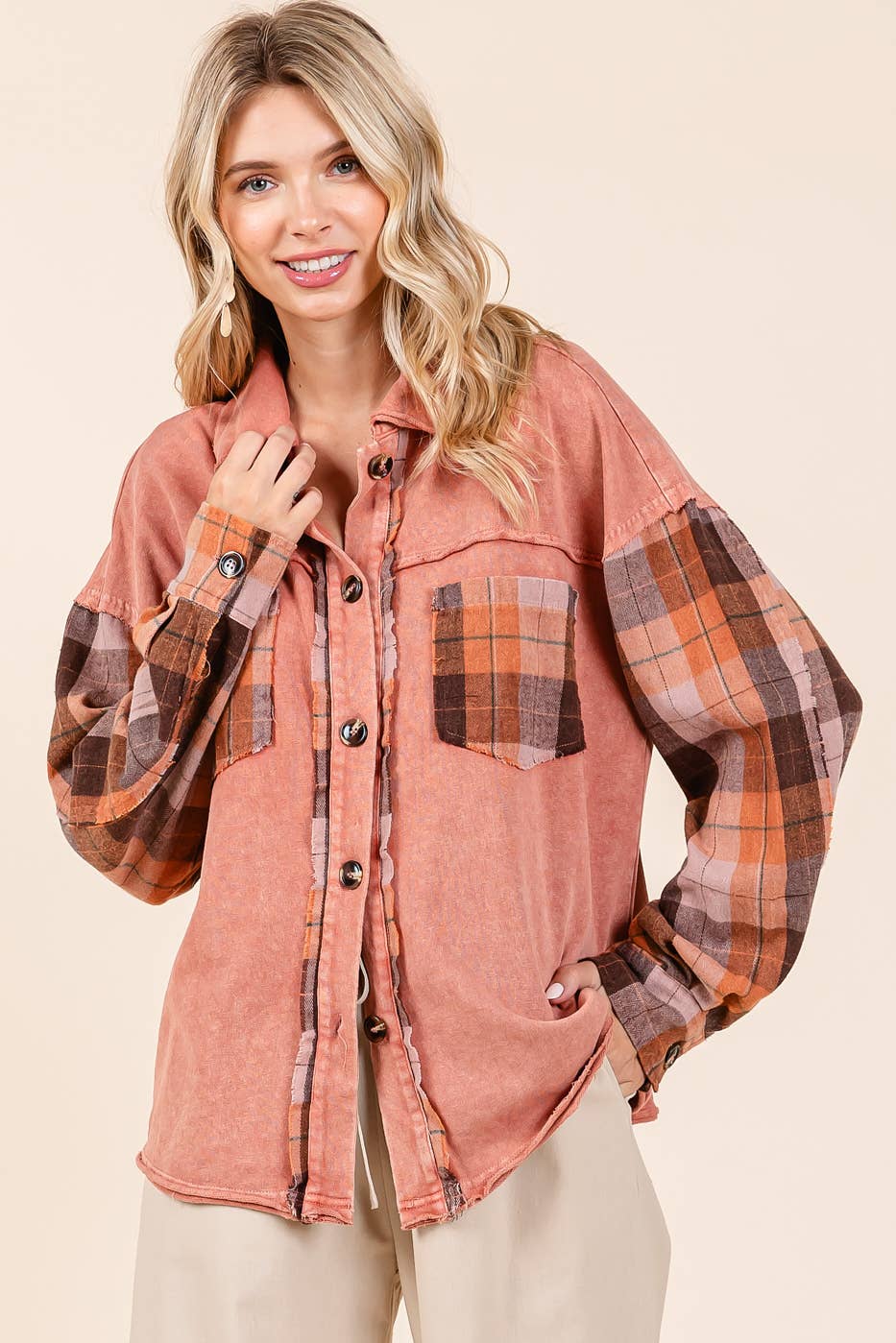 MINERAL WASH PATCHWORK PLAID