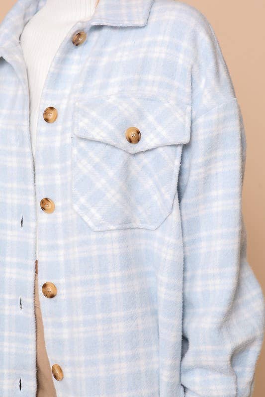 Ivory/Light Blue Plaid Shacket