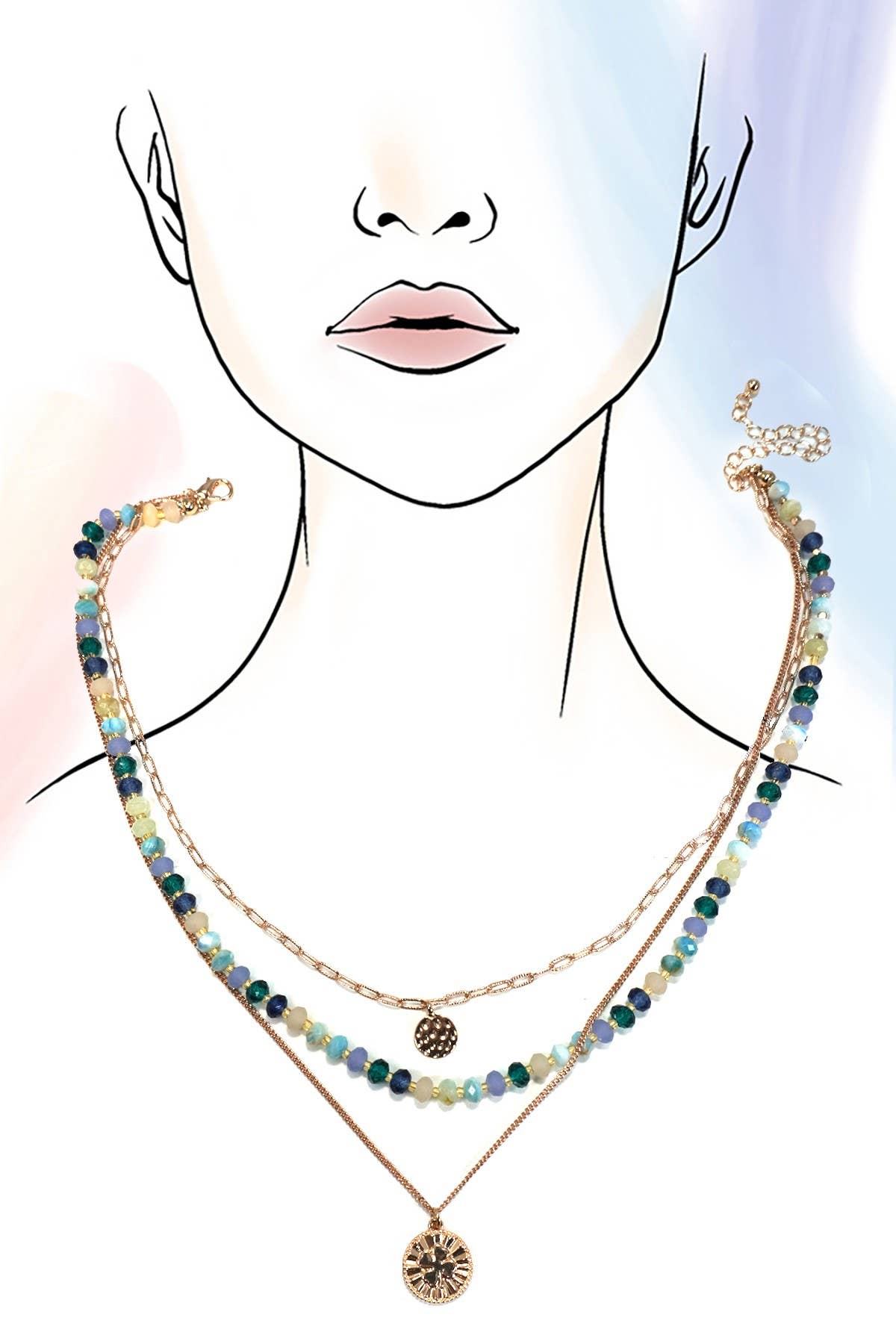 LAYERED BEADED CLOVER CHARM NECKLACE