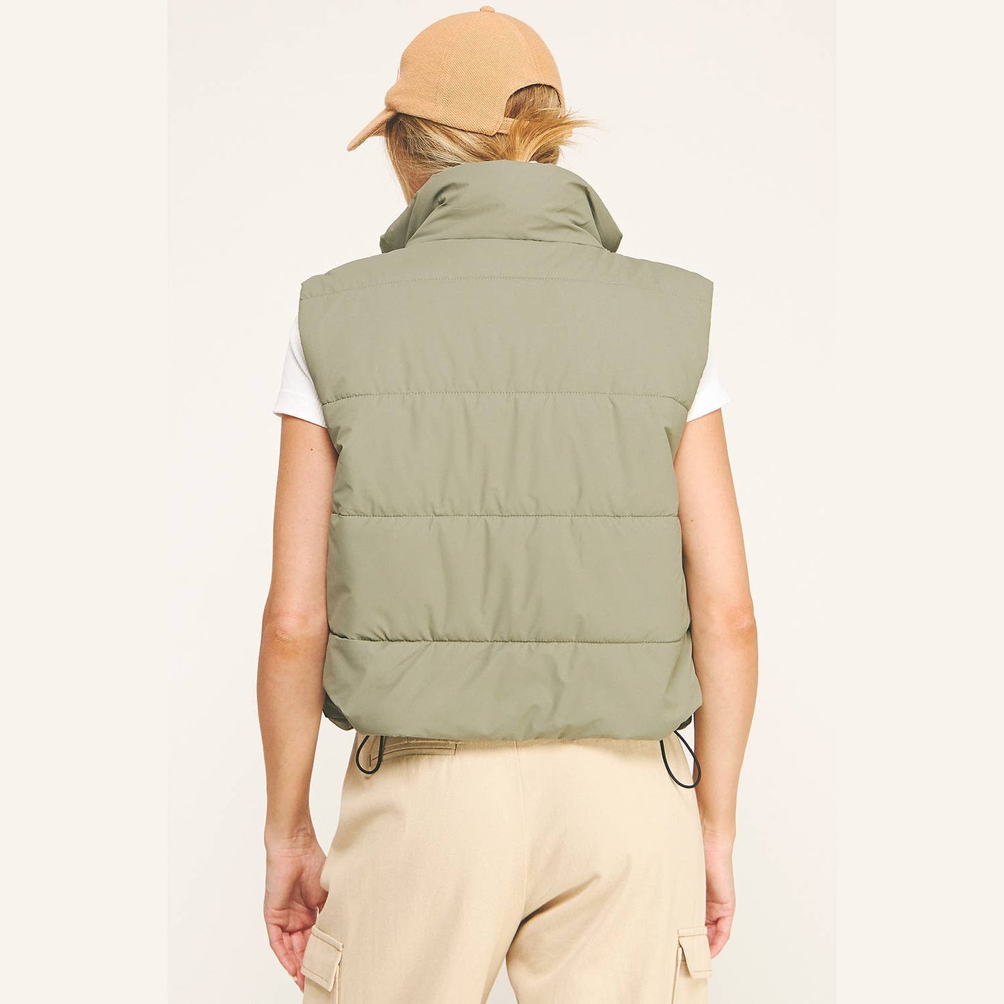 OLIVE CHEVRON QUILTED CROPPED PADDED VEST
