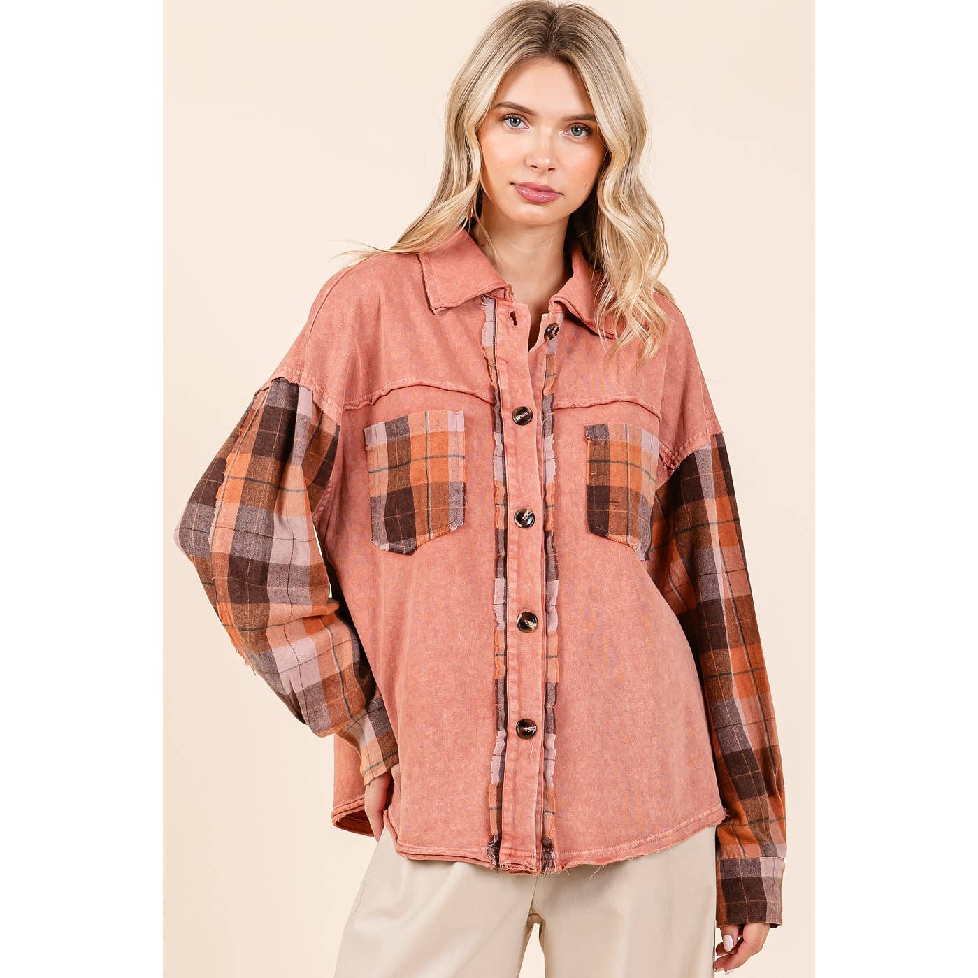 MINERAL WASH PATCHWORK PLAID