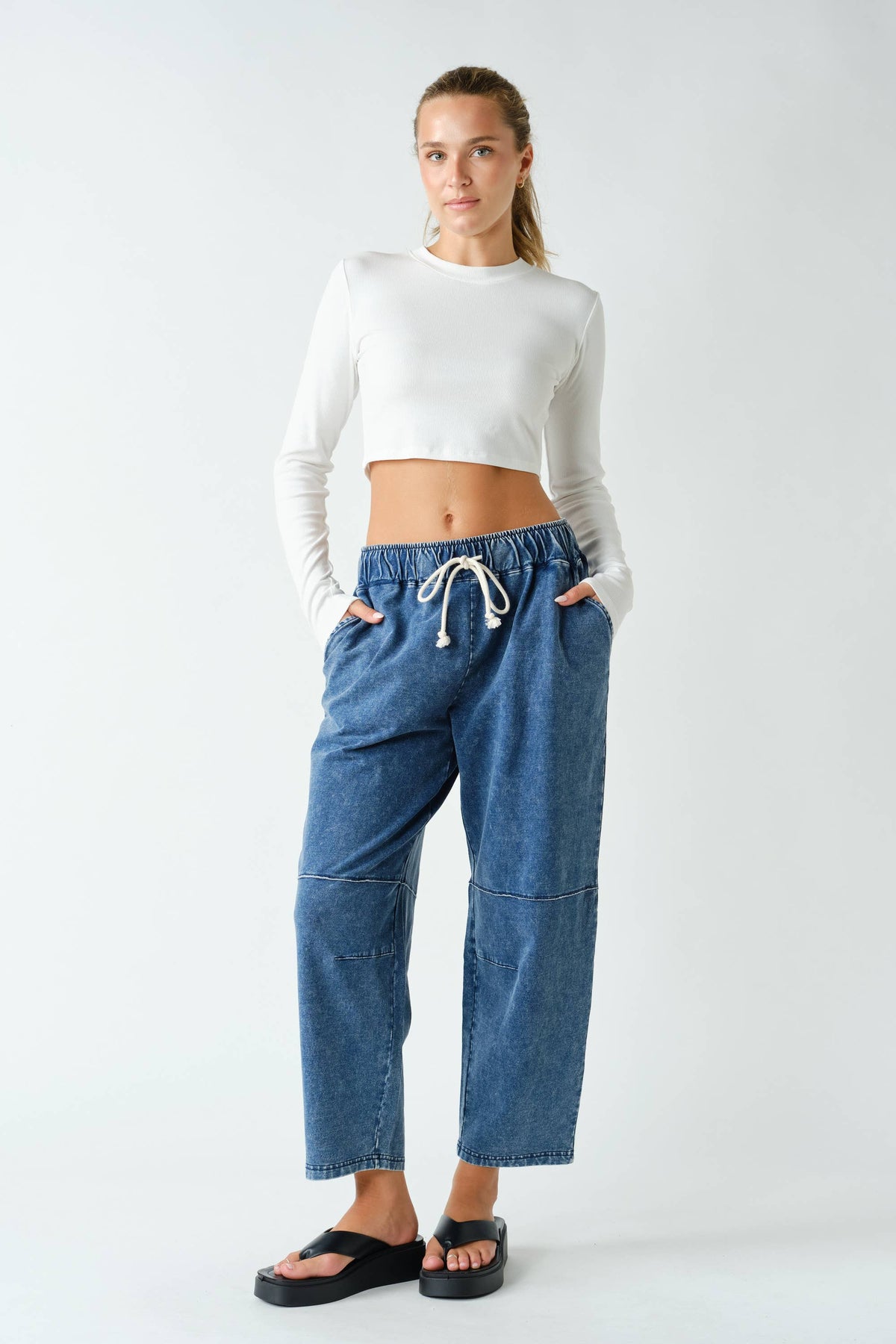 Cotton Blend Mineral Wash Straight Pants