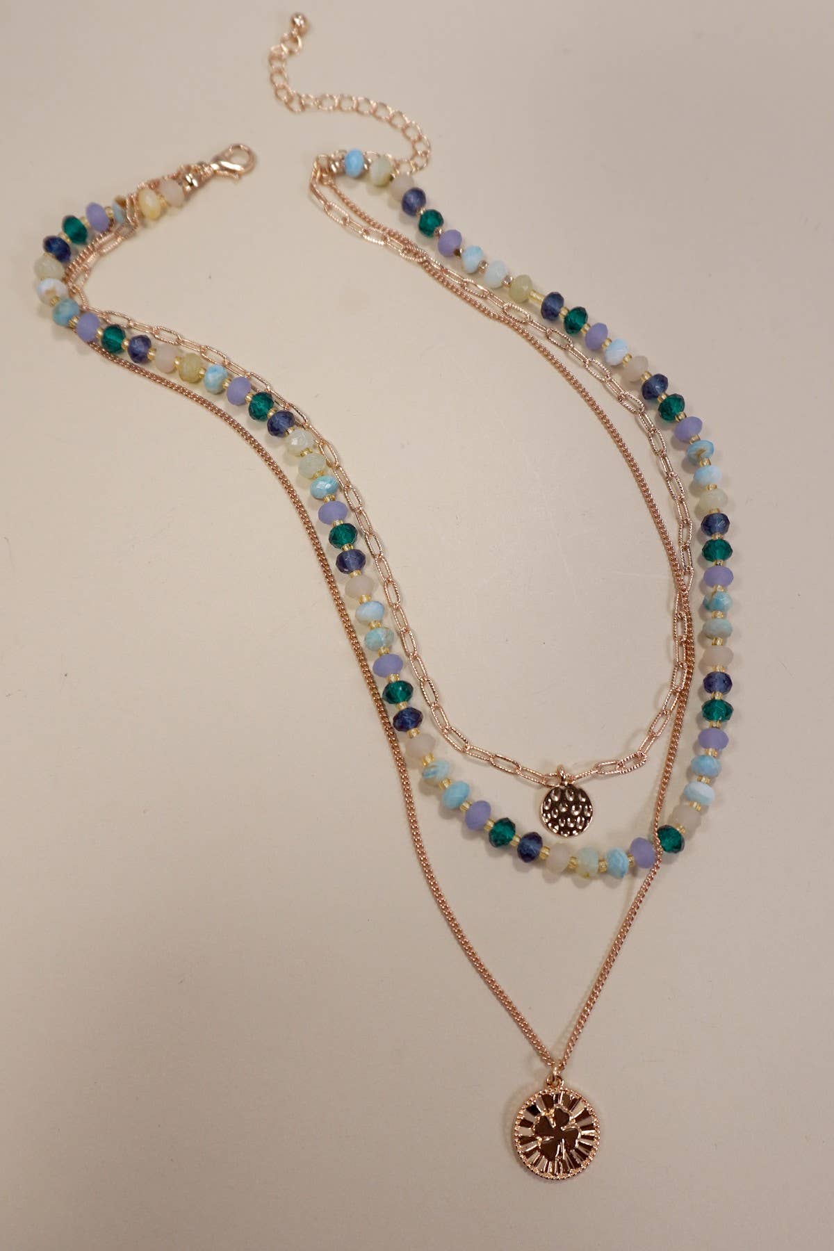 LAYERED BEADED CLOVER CHARM NECKLACE