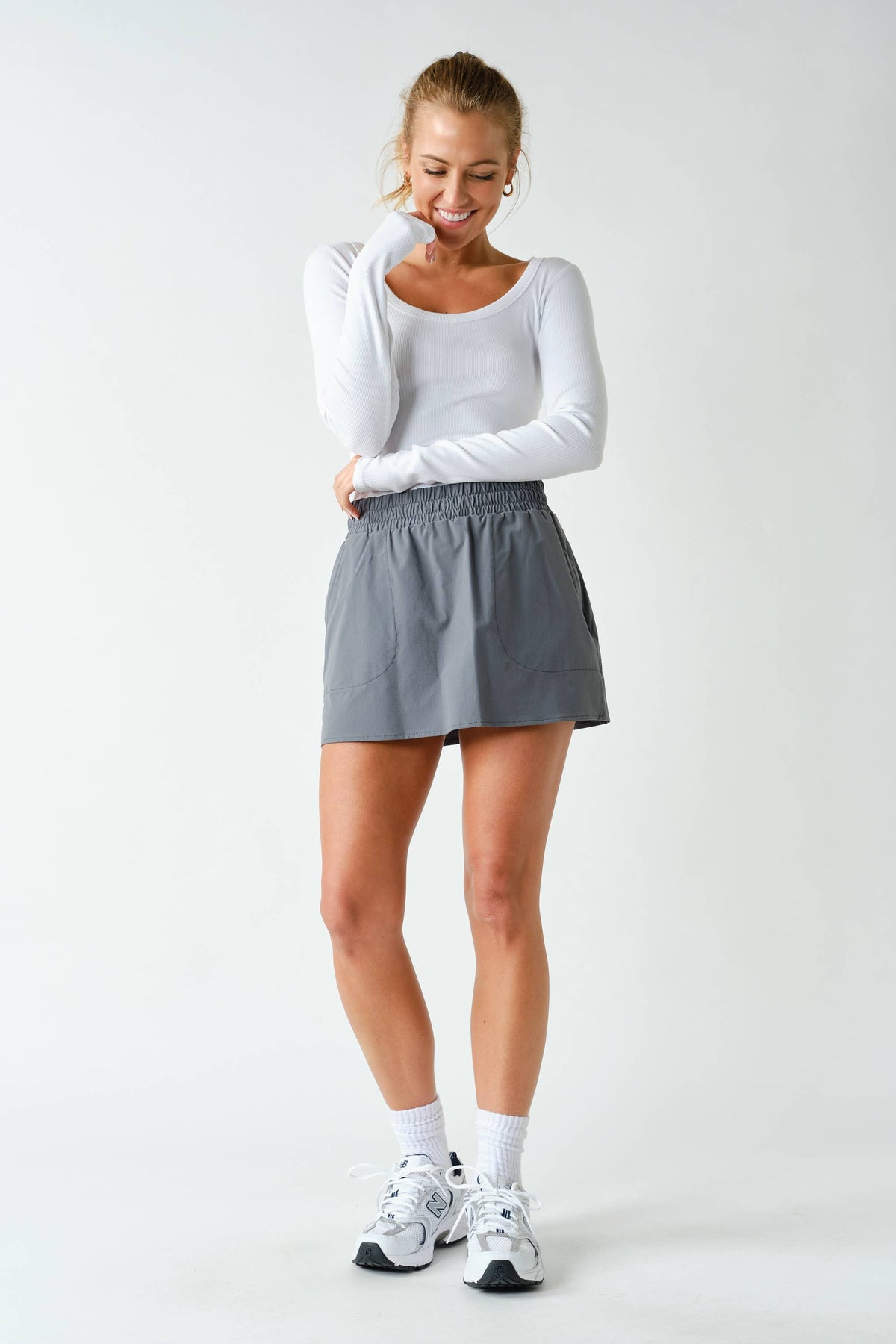 Scoop Neck Micro-Ribbed Long Sleeve