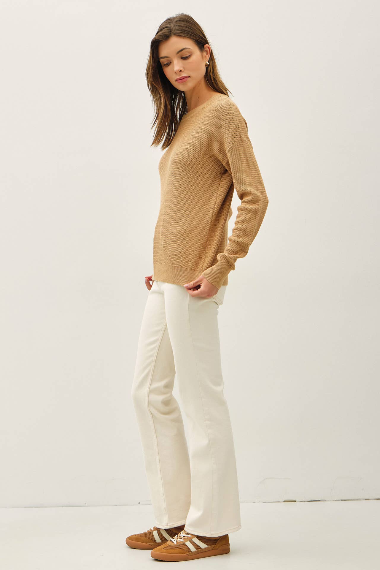 CLASSIC CREW NECK DROP SHOULDER RIBBED SWEATER