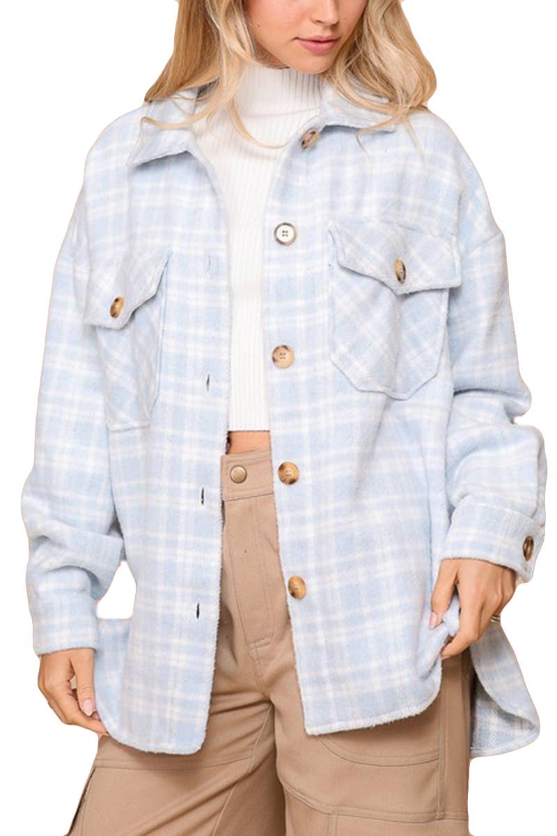 Ivory/Light Blue Plaid Shacket