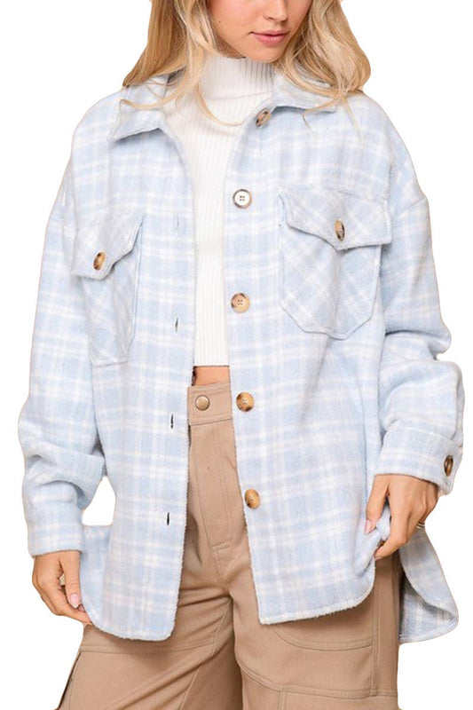 Ivory/Light Blue Plaid Shacket