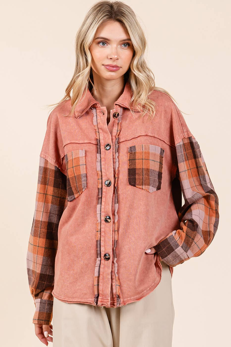 MINERAL WASH PATCHWORK PLAID