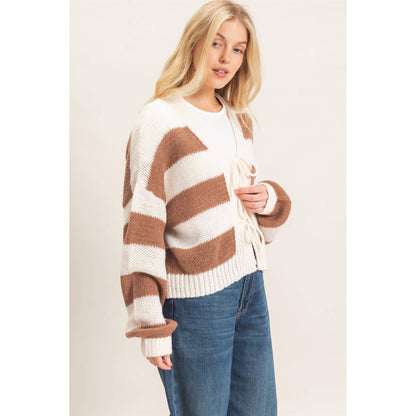 Striped V-Neck Sweater Cardigan