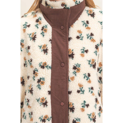 Floral Sherpa Vest With Corduroy