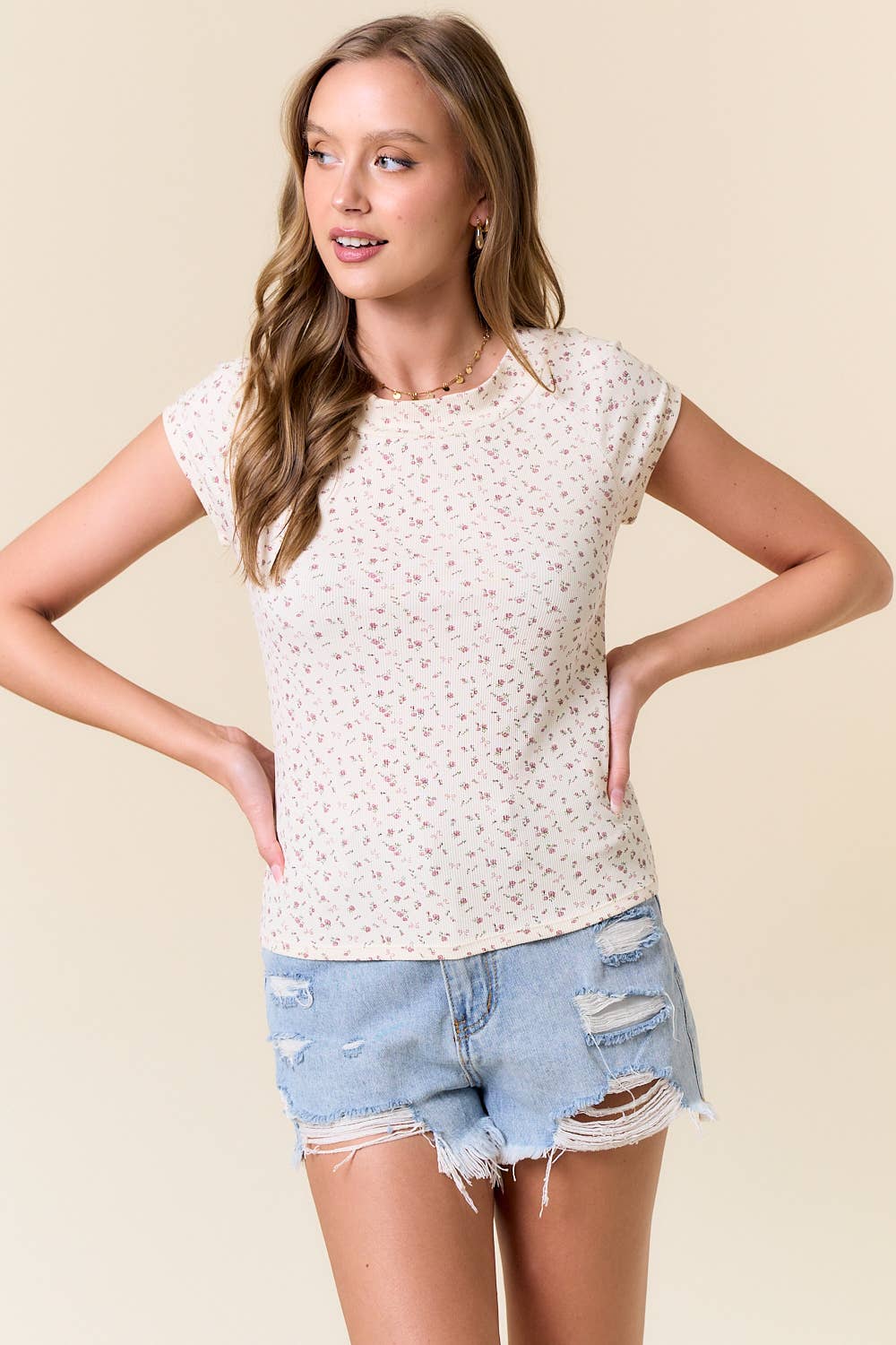 Floral Print Rib Tee