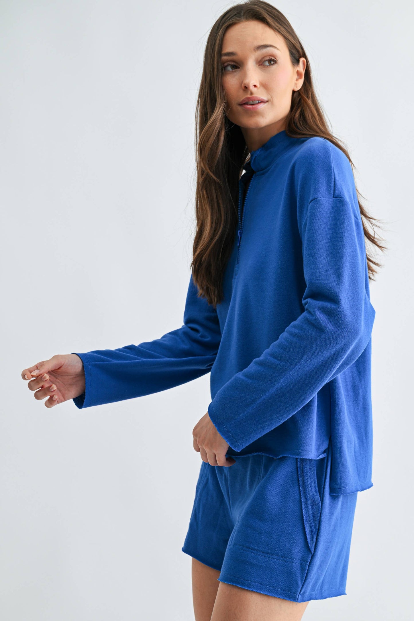 Offset Raw Edge Half-Zip Set