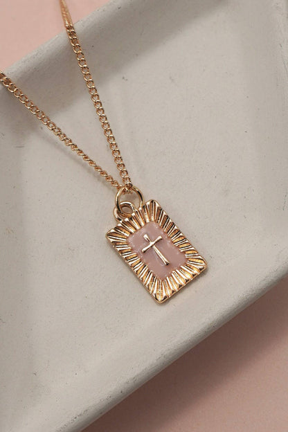 SUNBURST SQUARE CROSS PENDANT NECKLACE