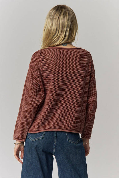 ROLLED HEM TEXTURED KNIT SWEATER