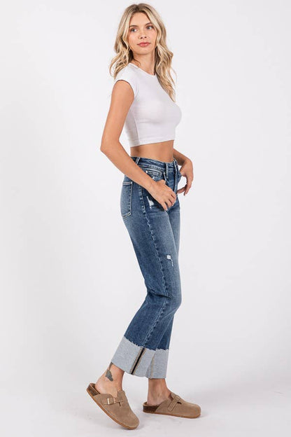 LENNY HIGH RISE STRETCH SLIM STRAIGHT W/ CUFFED HEM