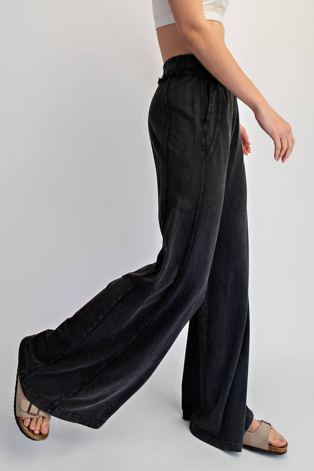 MINERAL WASHED TERRY BUTTER WIDE PANTS