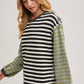 LAUREN STRIPE CONTRAST EXPOSED SEAM LOOSE FIT KNIT PULLOVER