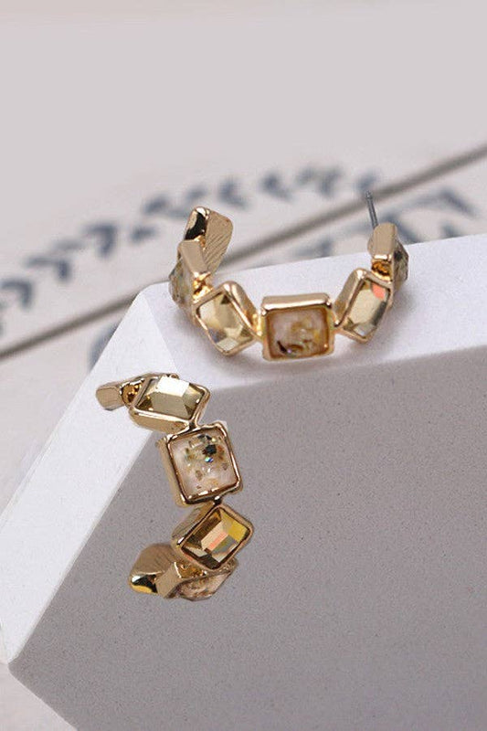 STONE RHINESTONE HOOP EARRINGS