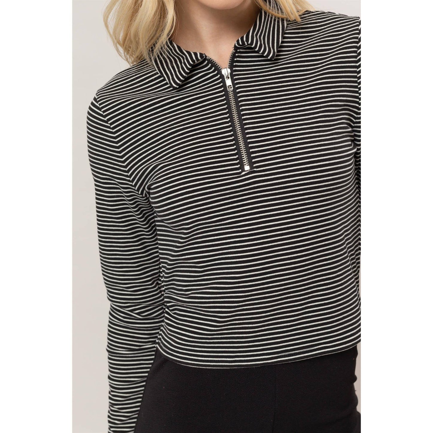 Striped Half-Zip Knit Top