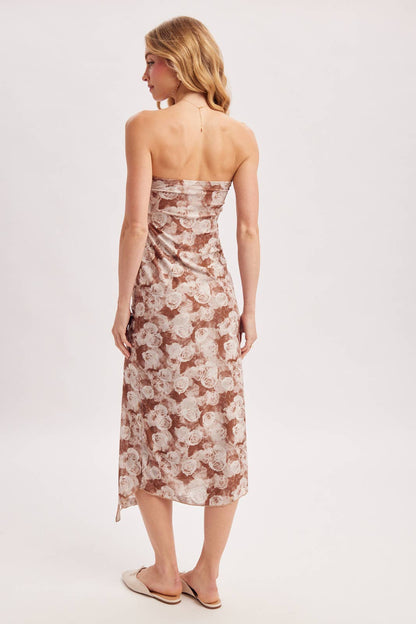 MOCHA ROSE STRAPLESS MIDI DRESS