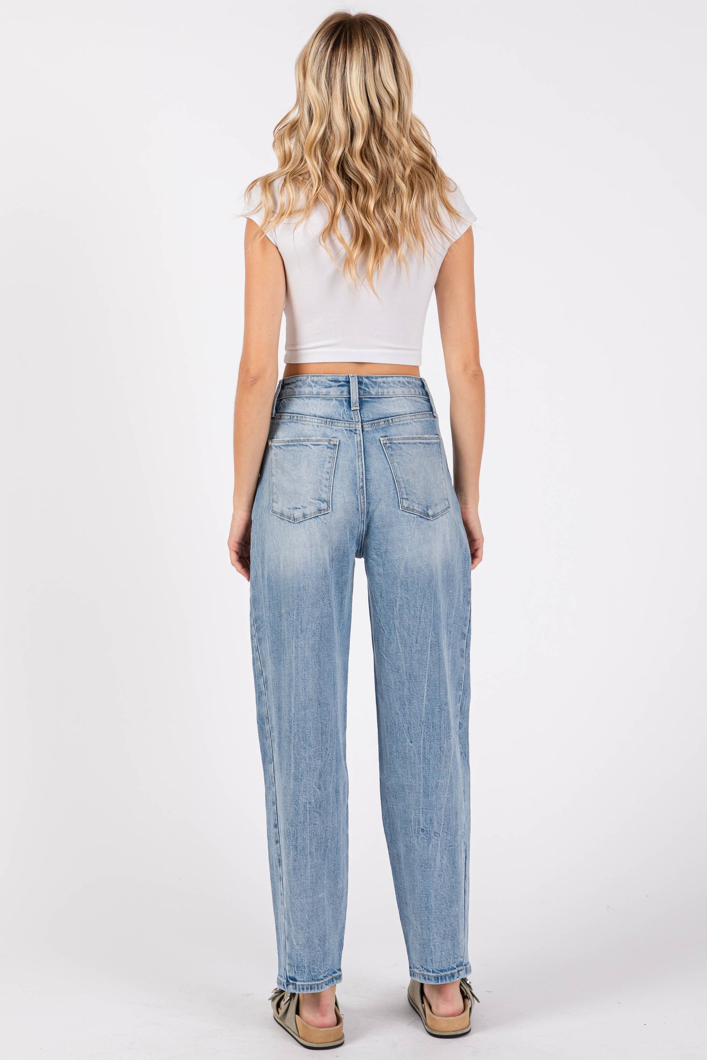 HARPER SIDE SEAM DETAILING HIGH RISE COMFORT BARREL JEANS