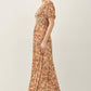 FLORAL PRINT SMOCKED BODICE TIERED MIDI DRESS