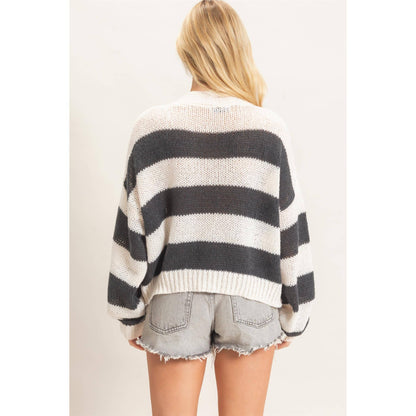 Striped V-Neck Sweater Cardigan