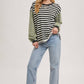 LAUREN STRIPE CONTRAST EXPOSED SEAM LOOSE FIT KNIT PULLOVER