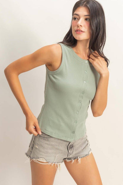 Ribbed Button Front Tank Top