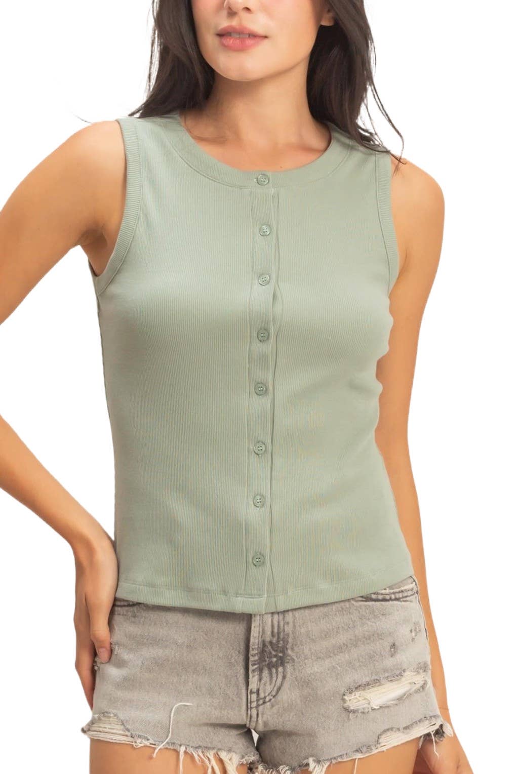 Ribbed Button Front Tank Top