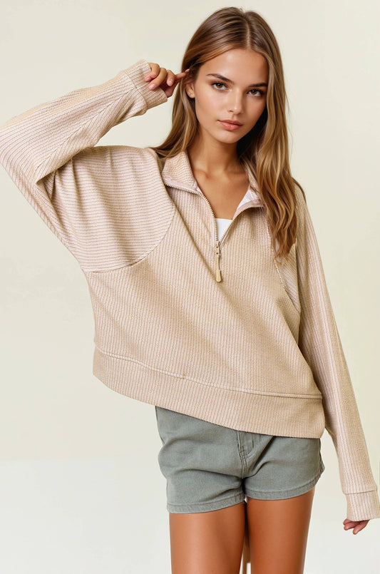 Stripe Textured Half Zip-Up