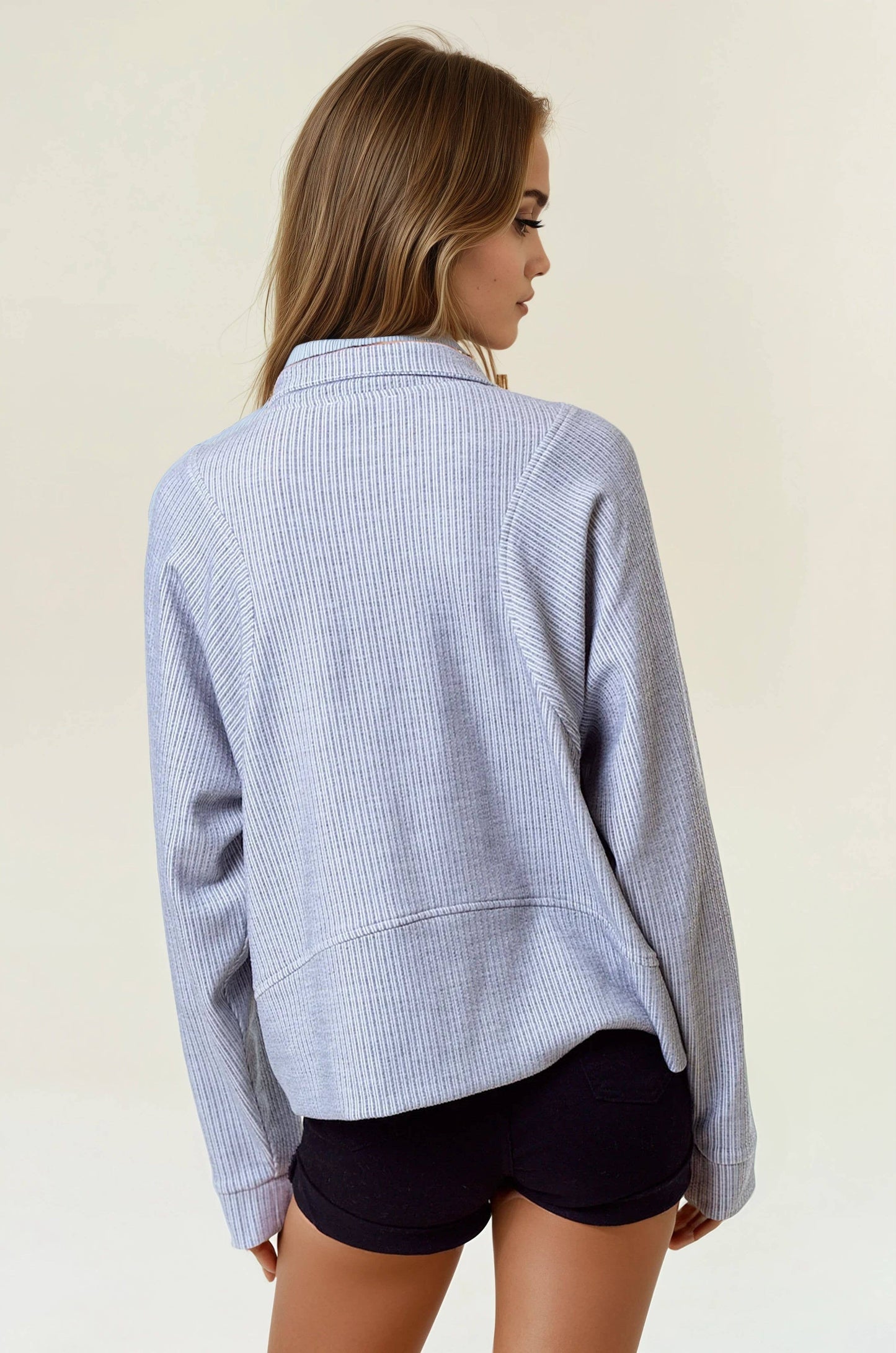 Stripe Textured Half Zip-Up