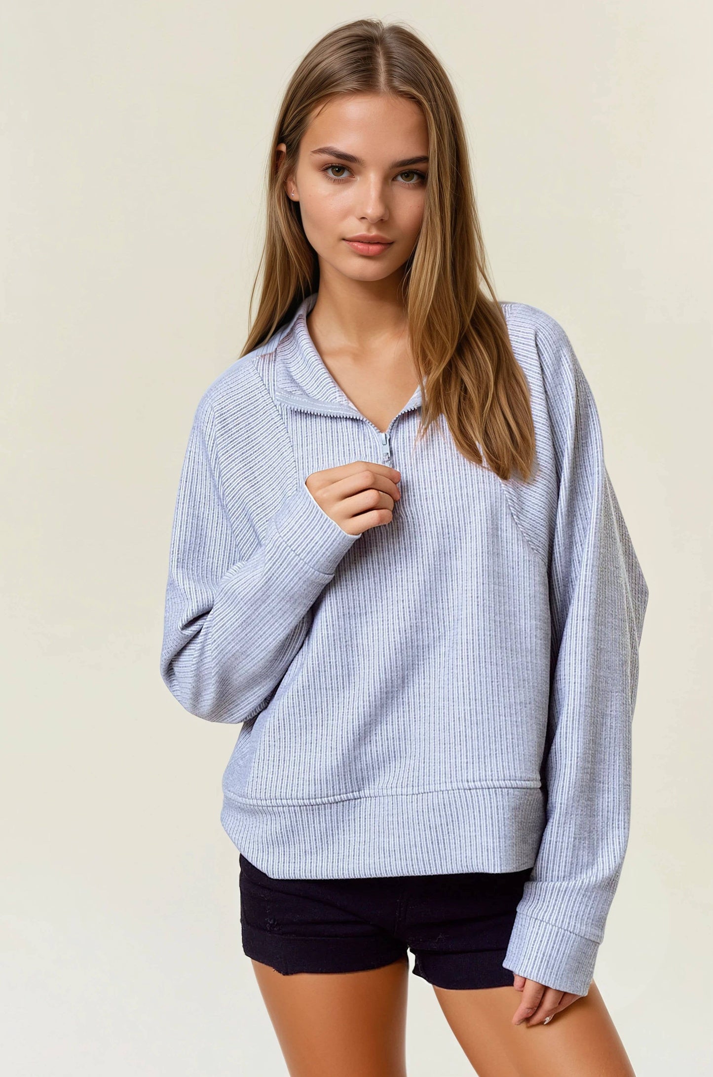 Stripe Textured Half Zip-Up