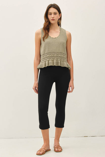 RUFFLED CROCHET TEXTURED KNIT TOP