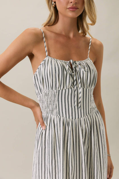 SMOCKED MIDI DRESS WITH KEYHOLE