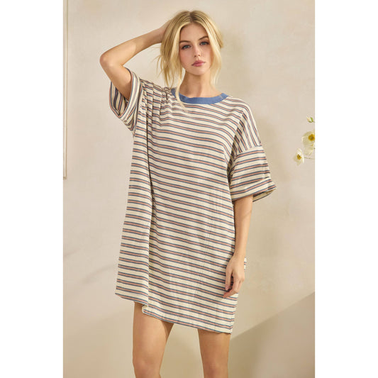 Stripe Knit Pullover Big Top Dress