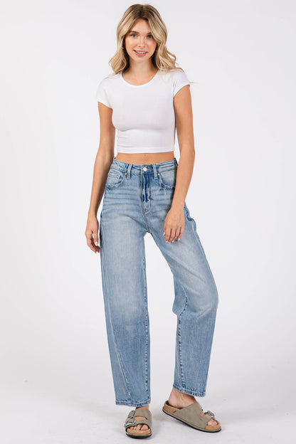 HARPER SIDE SEAM DETAILING HIGH RISE COMFORT BARREL JEANS