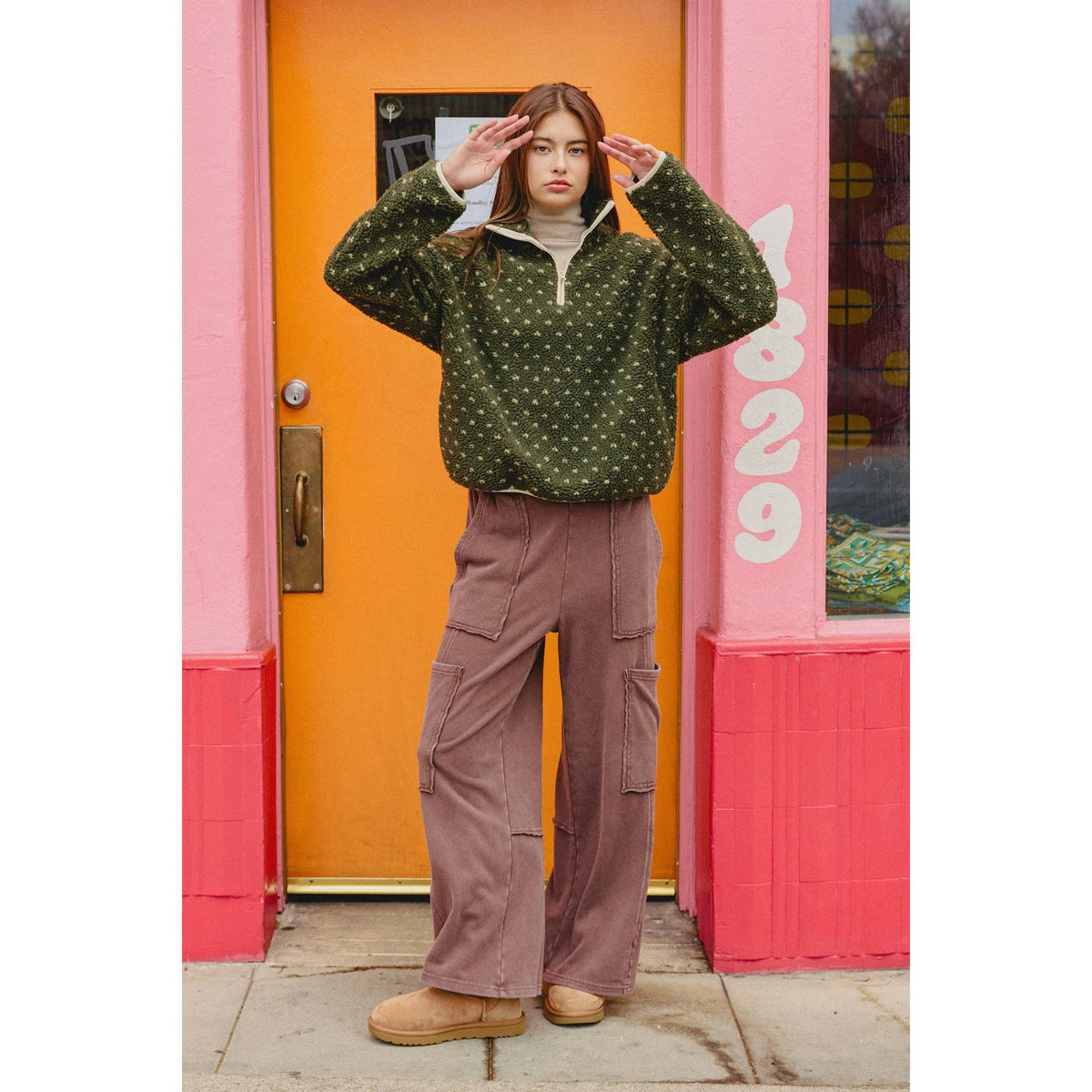 Polka Dot Sherpa Half-Zip Pullover