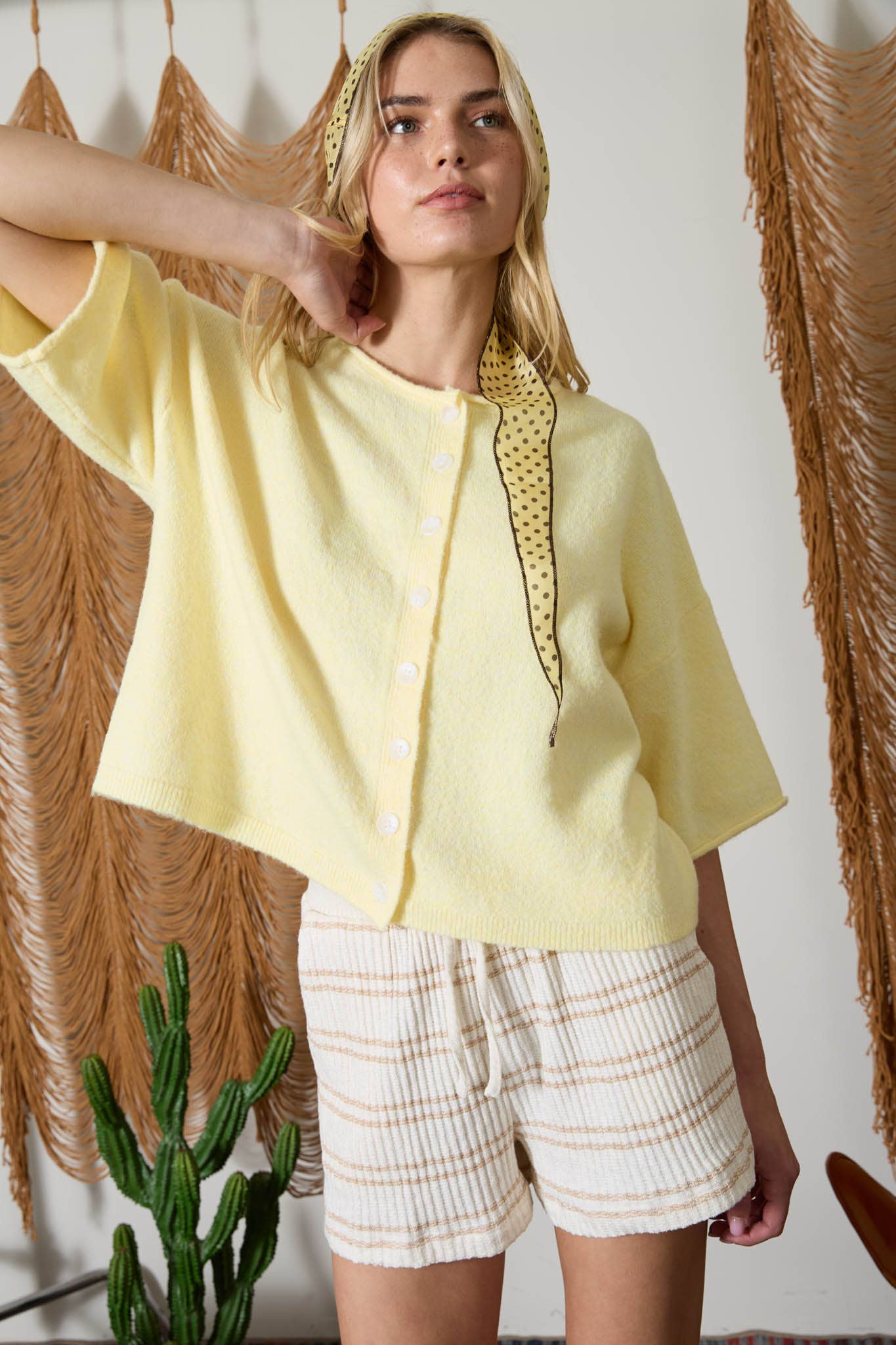 BUTTER YELLOW BUTTON DOWN BOXY CARDIGAN