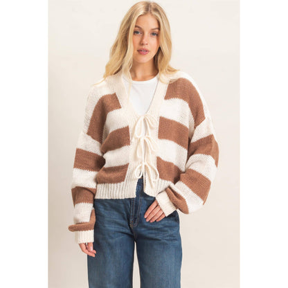 Striped V-Neck Sweater Cardigan