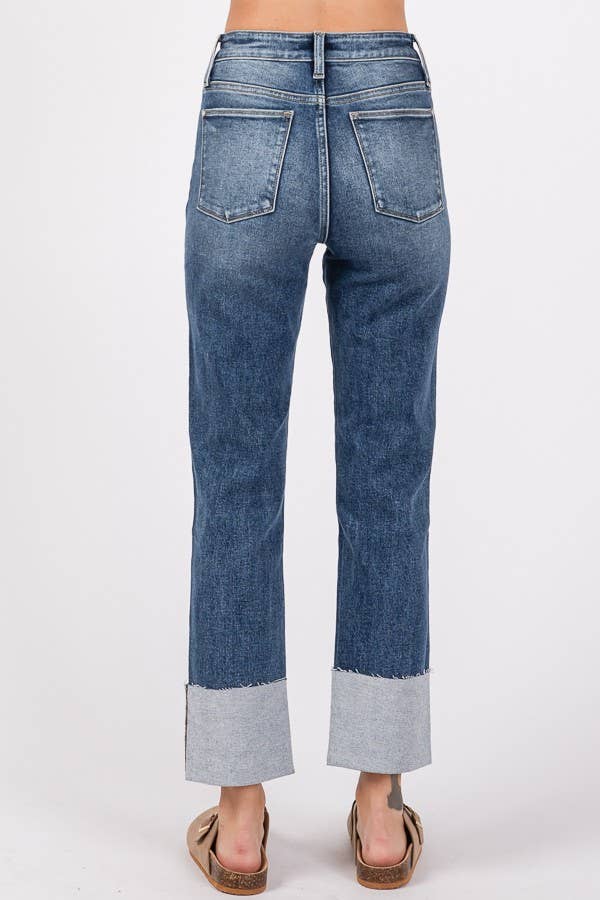 LENNY HIGH RISE STRETCH SLIM STRAIGHT W/ CUFFED HEM