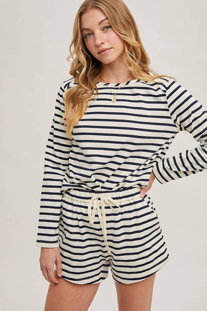 THE BASIC - STRIPED PULLOVER TOP AND SHORTS SET