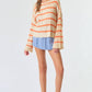 ORANGE BLOSSOM RIB TEXTURE STRIPE FLARED SLEEVE SWEATER
