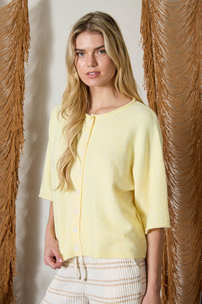 BUTTER YELLOW BUTTON DOWN BOXY CARDIGAN