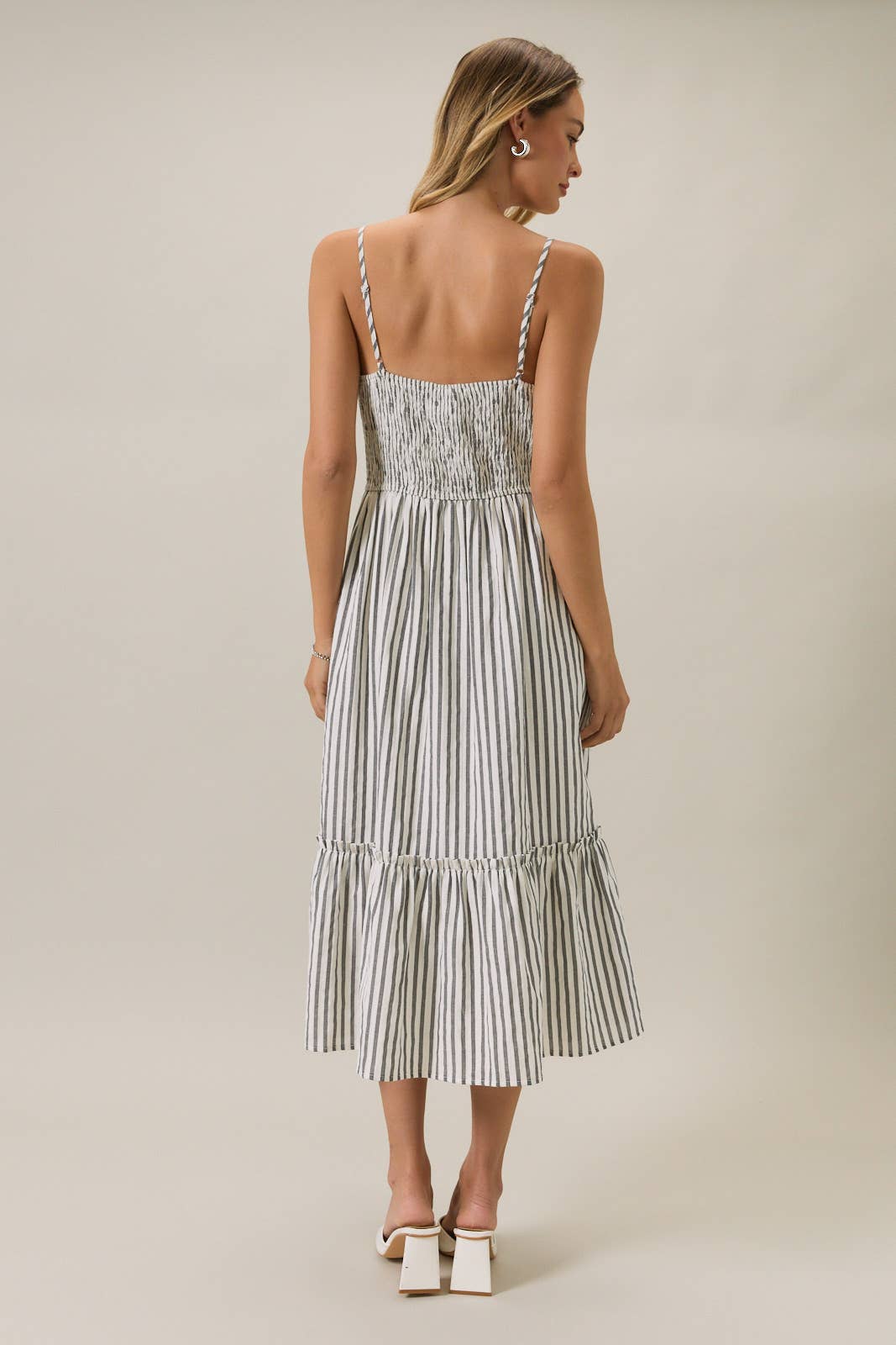 SMOCKED MIDI DRESS WITH KEYHOLE