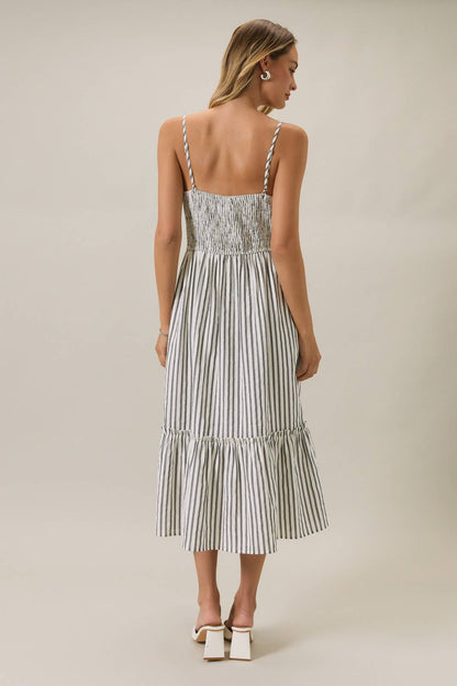 SMOCKED MIDI DRESS WITH KEYHOLE