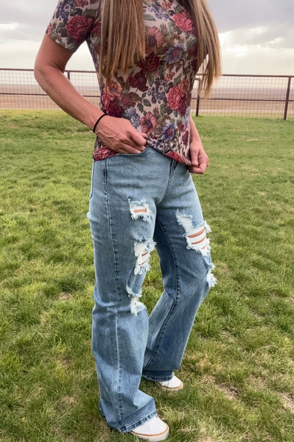 Vintage Floral Short Sleeve Mesh Top